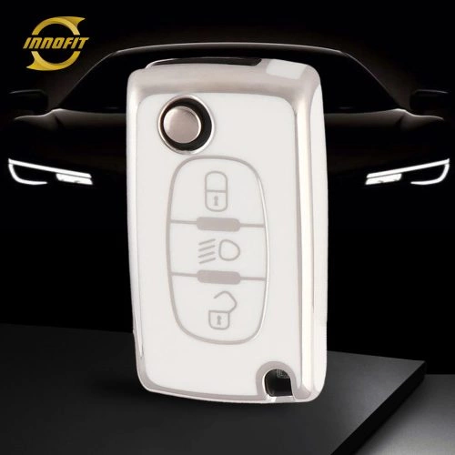 PUE3T1-White-Silver Plating- Car Key Cover For Fiat