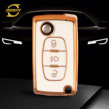 PUE3T1-White-Gold Plating- Car Key Cover For Fiat