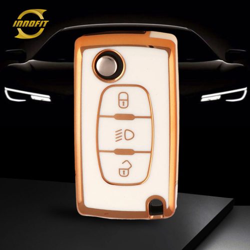 PUE3T1-White-Gold Plating- Car Key Cover For Fiat