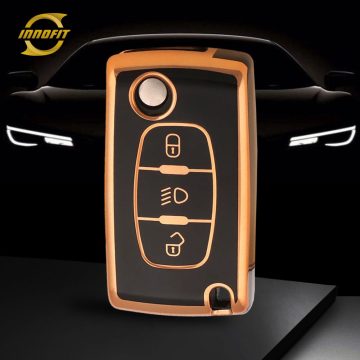 PUE3T1-Black-Gold Plating- Car Key Cover For Fiat