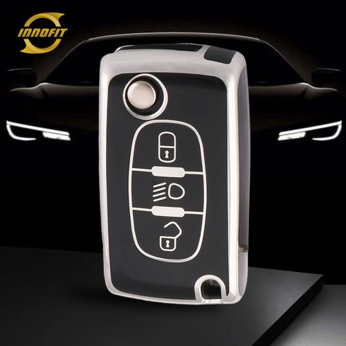 PUE3T1-Black-Silver Plating- Car Key Cover For Fiat