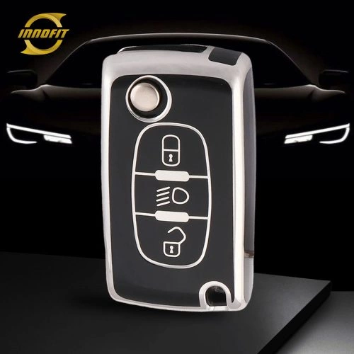 PUE3T1-Black-Silver Plating- Car Key Cover For Fiat