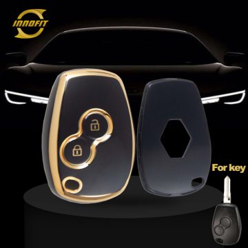 RED2T1-Black-Gold Plating- Car Key Cover For Renault Dacia
