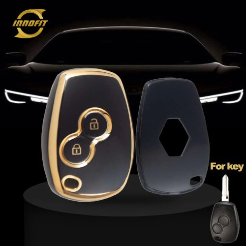 RED2T1-Black-Gold Plating- Car Key Cover For Renault Dacia