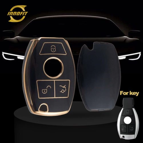 MEC1T1-Black-Gold Plating- Car Key Cover For Mercedes-Benz