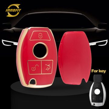 MEC1T1-Red-Gold Plating- Car Key Cover For Mercedes-Benz