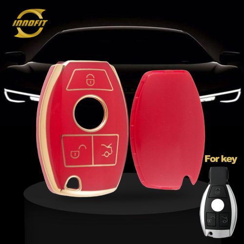 MEC1T1-Red-Gold Plating- Car Key Cover For Mercedes-Benz