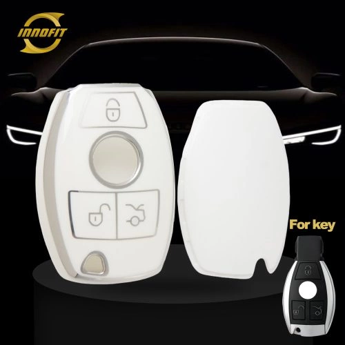 MEC1T1-White-Silver Plating- Car Key Cover For Mercedes-Benz