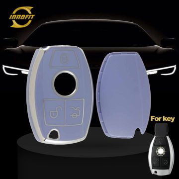 MEC1T1-Light Blue-Silver Plating- Car Key Cover For Mercedes-Benz