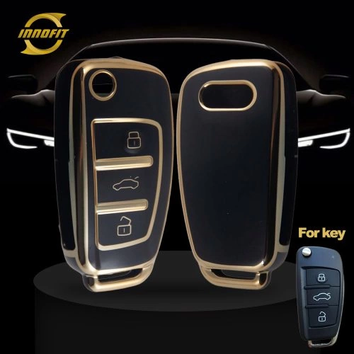 AUD1T1-Black-Gold Plating- Car Key Cover For Audi