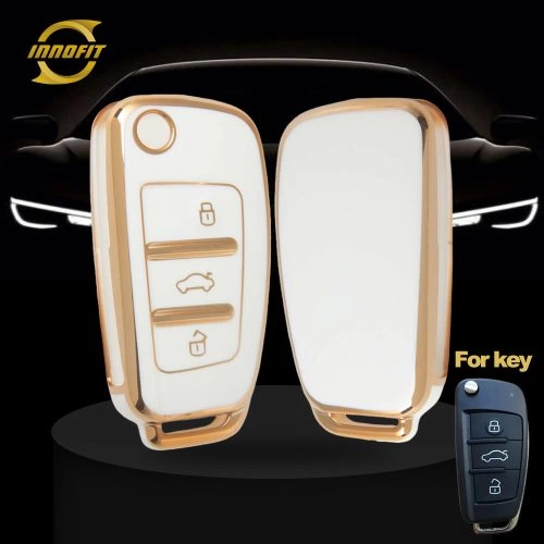 AUD1T1-White-Gold Plating- Car Key Cover For Audi