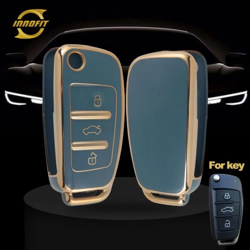 AUD1T1-Granny Grey-Gold Plating- Car Key Cover For Audi