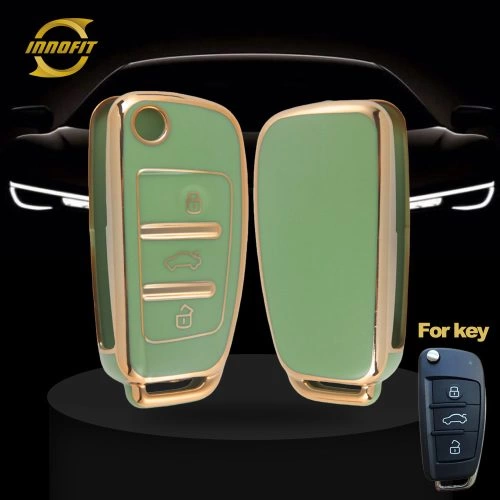 AUD1T1-Green-Gold Plating- Car Key Cover For Audi