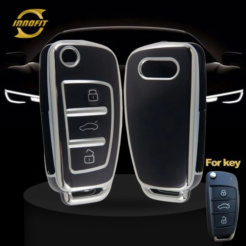 AUD1T1-Black-Silver Plating- Car Key Cover For Audi