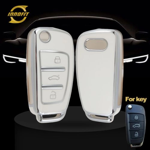 AUD1T1-White-Silver Plating- Car Key Cover For Audi
