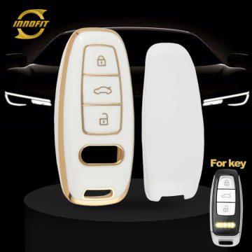 AUC1T1-White-Gold Plating- Car Key Cover For Audi