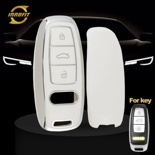 AUC1T1-White-Silver Plating- Car Key Cover For Audi