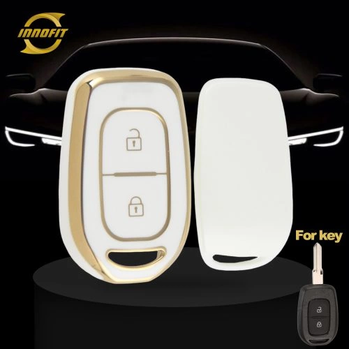 REC2T1-Beyaz-Altın Kaplama- Renault için Araç Anahtar Kapağı