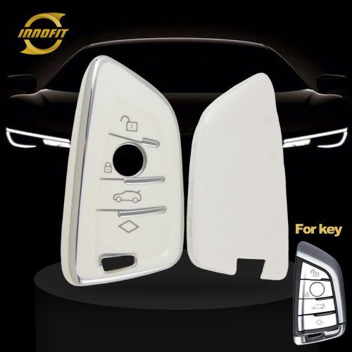 BMB1T1-White-Silver Plating- Car Key Cover For BMW