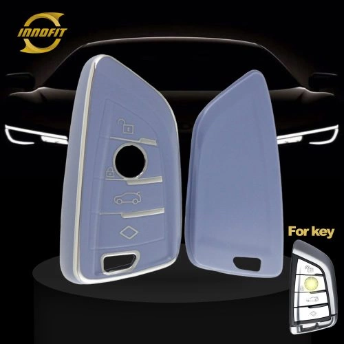 BMB1T1-Light Blue-Silver Plating- Car Key Cover For BMW
