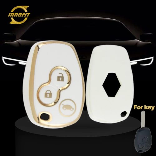 RED1T1-White-Gold Plating- Car Key Cover For Renault