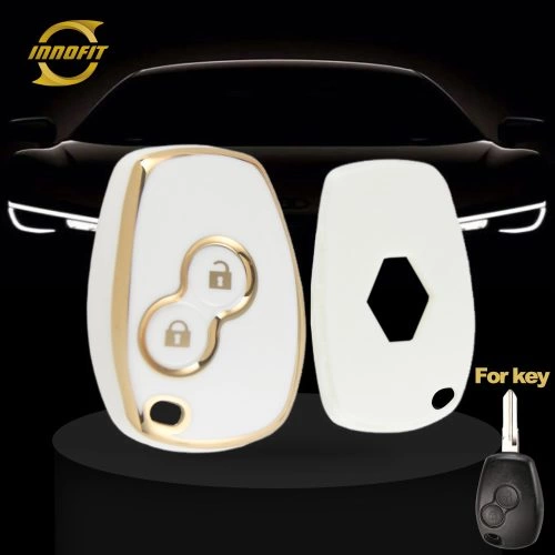RED2T1-White-Gold Plating- Car Key Cover For Renault Dacia