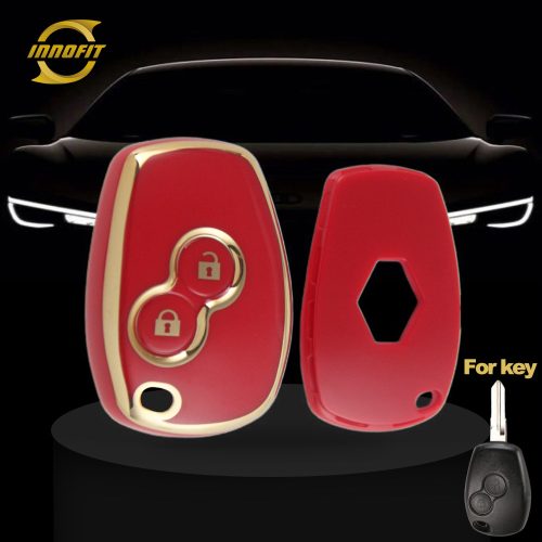 RED2T1-Red-Gold Plating- Car Key Cover For Renault Dacia