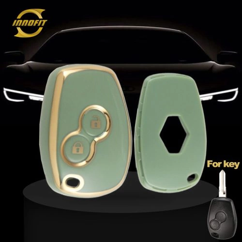 RED2T1-Green-Gold Plating- Car Key Cover For Renault Dacia