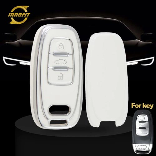 AUB1T1-White-Silver Plating- Car Key Cover For Audi