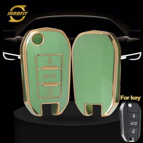PUB1T1-Green-Gold Plating- Car Key Cover For Peugeot Citroen Opel