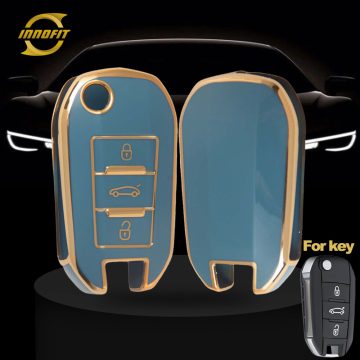 PUB1T1-Granny Grey-Gold Plating- Car Key Cover For Peugeot Citroen Opel