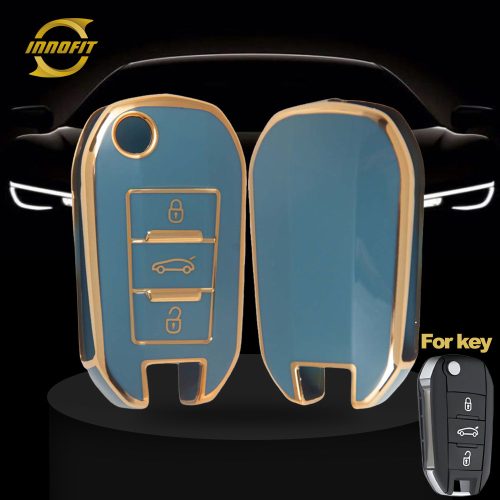 PUB1T1-Granny Grey-Gold Plating- Car Key Cover For Peugeot Citroen Opel