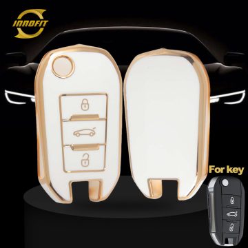PUB1T1-White-Gold Plating- Car Key Cover For Peugeot Citroen Opel