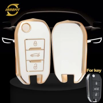 PUB1T1-White-Gold Plating- Car Key Cover For Peugeot Citroen Opel