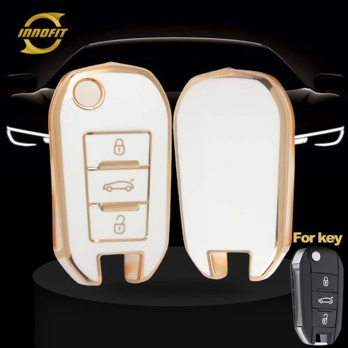 PUB1T1-Blanco-Dorado-Tapa Llave Coche Para Peugeot Citroen Opel