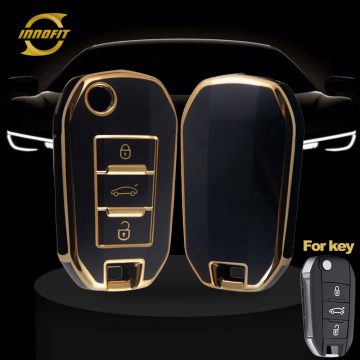 PUB1T1-Black-Gold Plating- Car Key Cover For Peugeot Citroen Opel