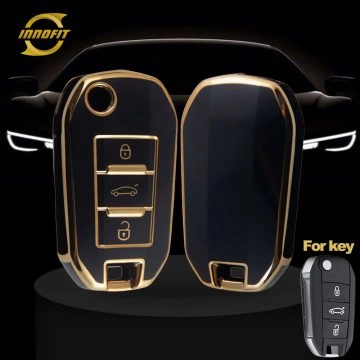 PUB1T1-Black-Gold Plating- Car Key Cover For Peugeot Citroen Opel