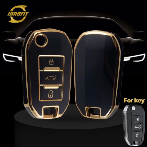 PUB1T1-Black-Gold Plating- Car Key Cover For Peugeot Citroen Opel