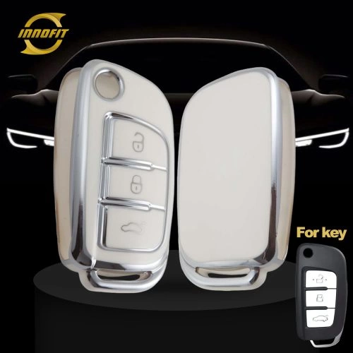 GED1T1-White-Silver Plating- Car Key Cover For Geely Auto
