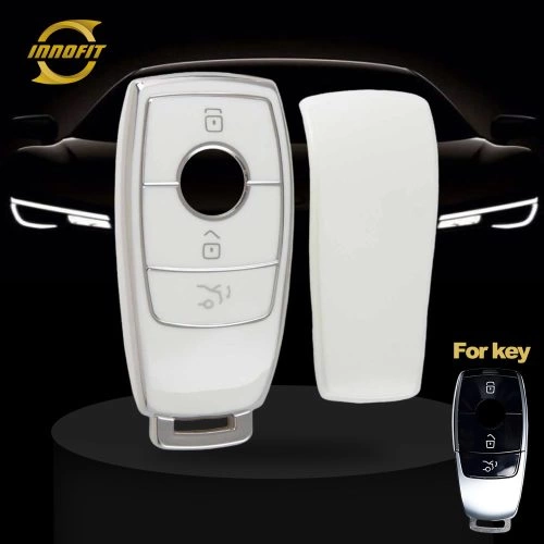 MEB1T1-White-Silver Plating- Car Key Cover For Mercedes-Benz