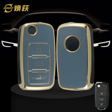 VOB1T1-Granny Grey-Gold Plating- Car Key Cover For Volkswagen SEAT skoda