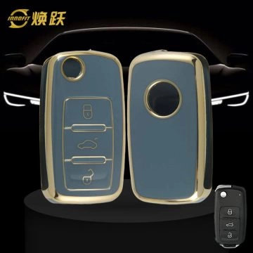 VOB1T1-Granny Grey-Gold Plating- Car Key Cover For Volkswagen SEAT skoda