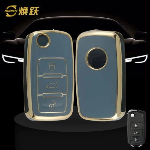 VOB1T1-Granny Grey-Gold Plating- Car Key Cover For Volkswagen SEAT skoda