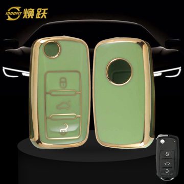 VOB1T1-Green-Gold Plating- Car Key Cover For Volkswagen SEAT skoda