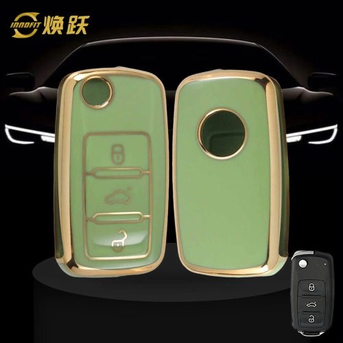 VOB1T1-Green-Gold Plating- Car Key Cover For Volkswagen SEAT skoda