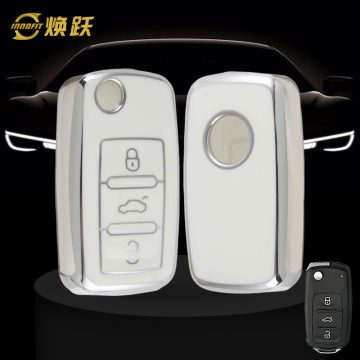 VOB1T1-White-Silver Plating- Car Key Cover For Volkswagen SEAT skoda