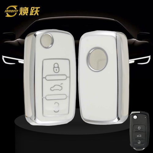 VOB1T1-White-Silver Plating- Car Key Cover For Volkswagen SEAT skoda