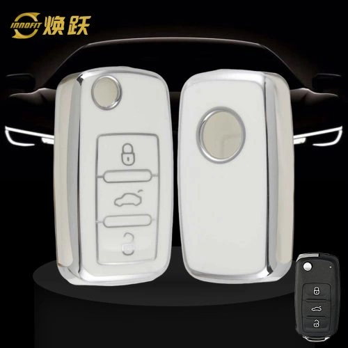 VOB1T1-White-Silver Plating- Car Key Cover For Volkswagen SEAT skoda