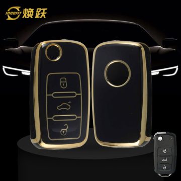 VOB1T1-Black-Gold Plating- Car Key Cover For Volkswagen SEAT skoda