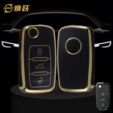 VOB1T1-Black-Gold Plating- Car Key Cover For Volkswagen SEAT skoda